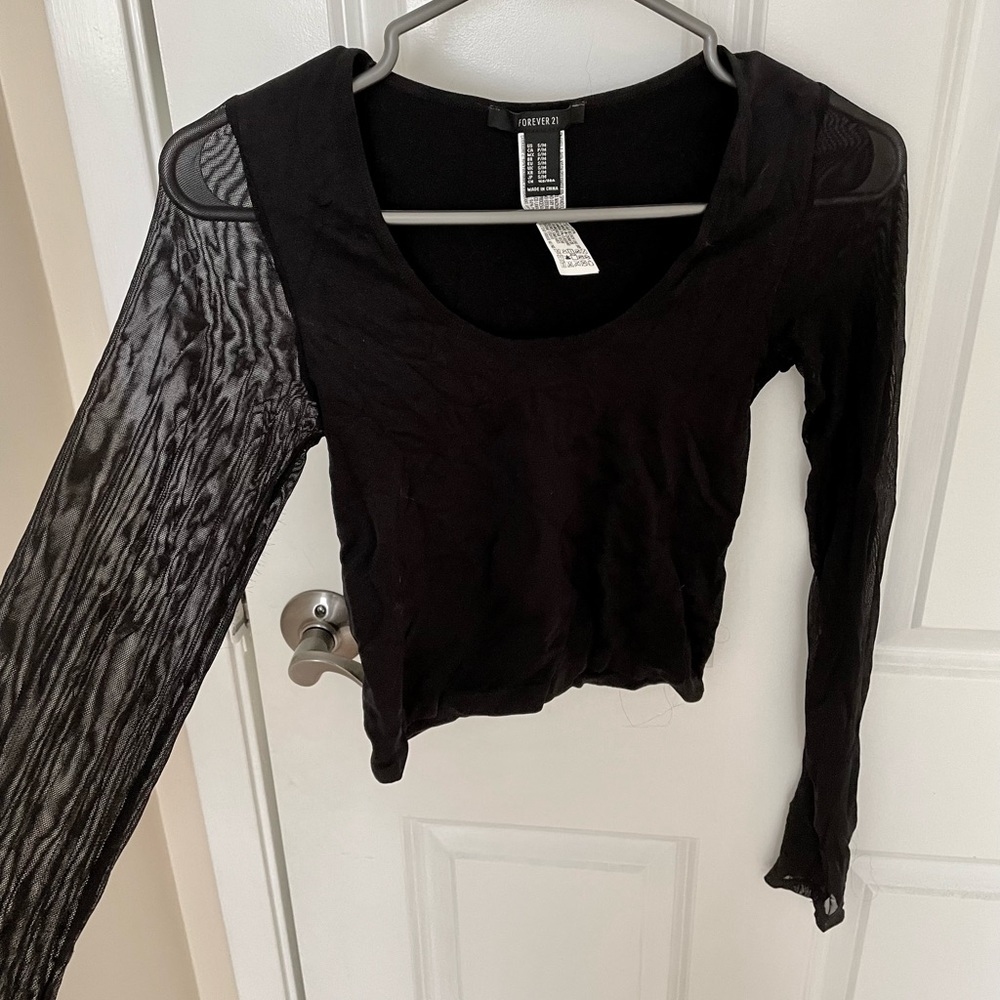 Forever 21 Crop Top w/ Mesh Sleeves - Picture 2 of 2
